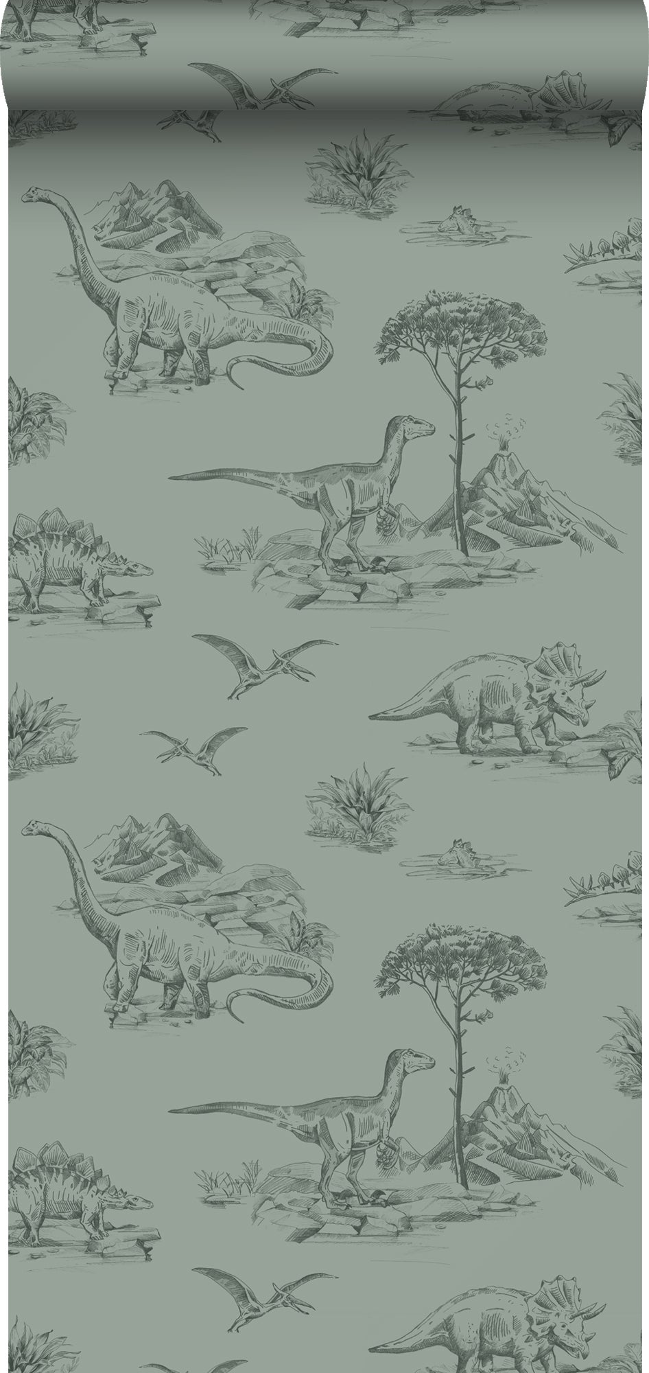 Tapeta dinozaury szaro zielonym - 53 cm x 10.05 m - ESTAHOME