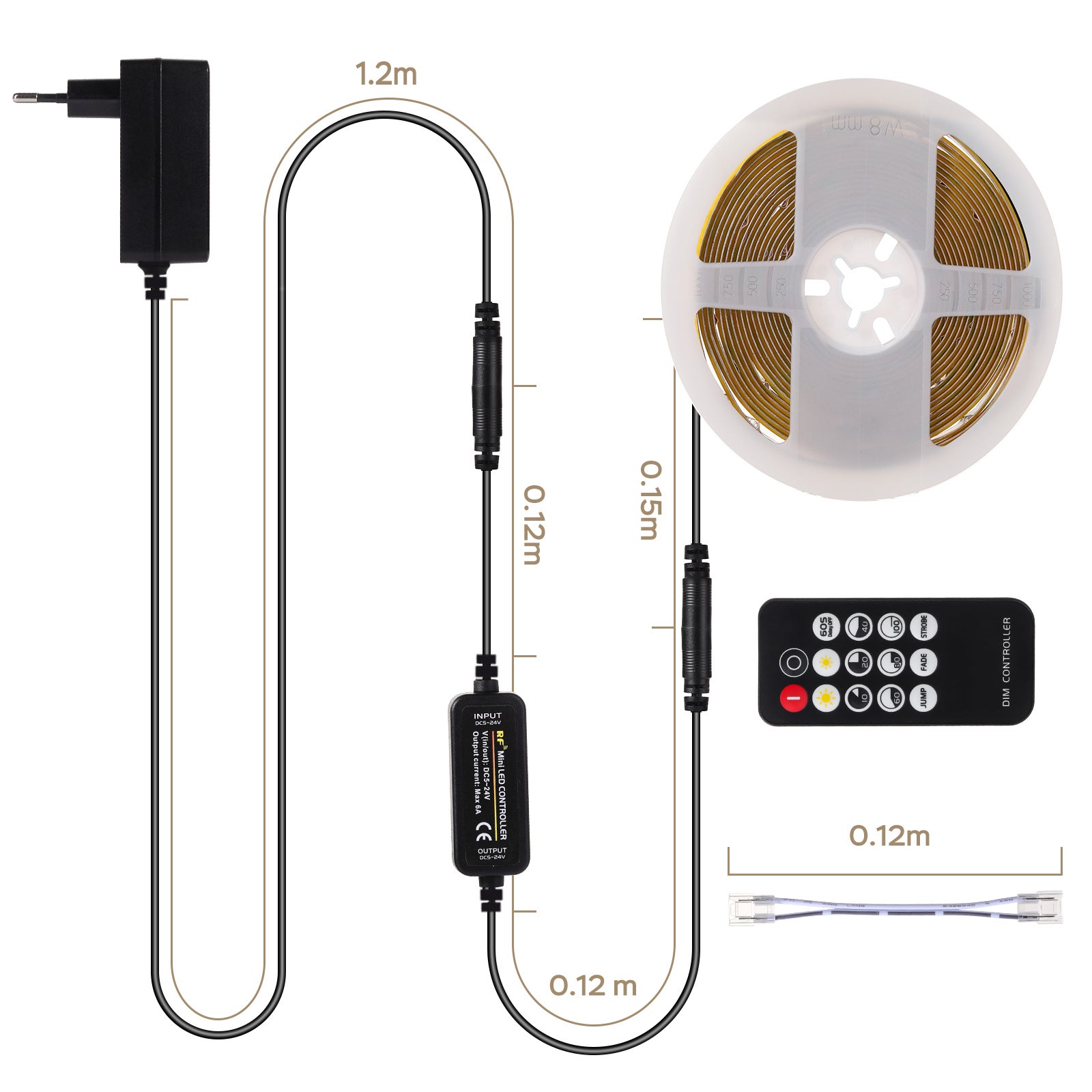 36W Kit ruban LED COB 5M blanc neutre 4000K Avec télécommande 3960LM - 8