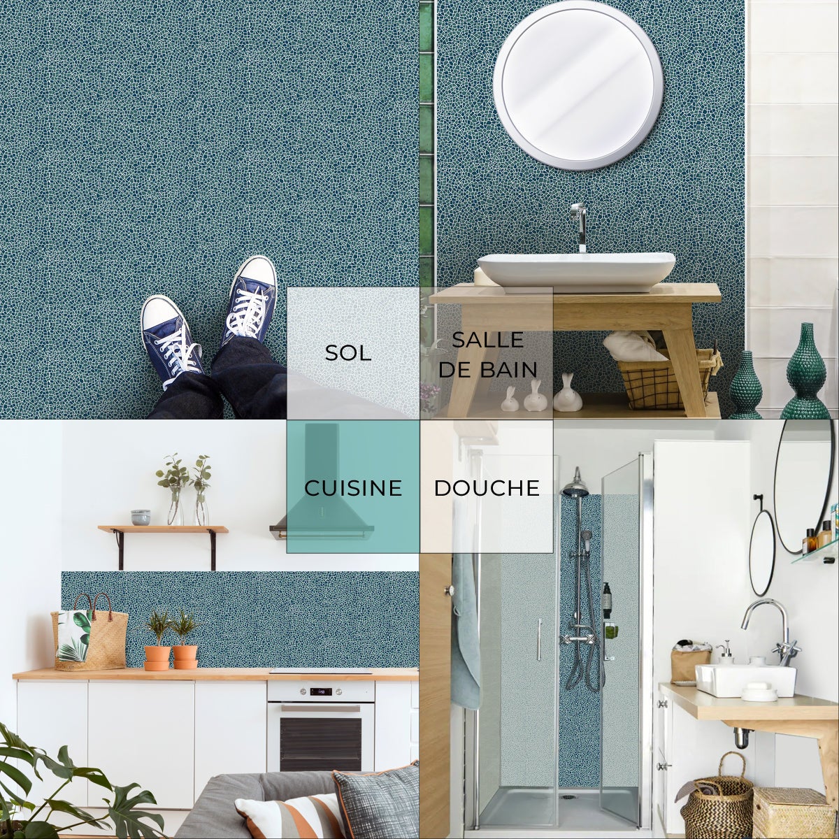 8 carreaux adhésifs 20x20cm Coralie / Mosaïque petit / bleu / pour douche, murs, sol, cuisine, salle de bain… - 2