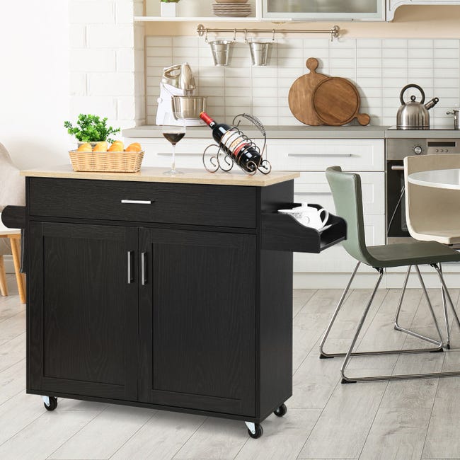 Carrello Cucina Con Ruote Nero - Mobile Multiuso Per Microonde, Ripiano Regolabile, 116x37x85 Cm - Foto 3