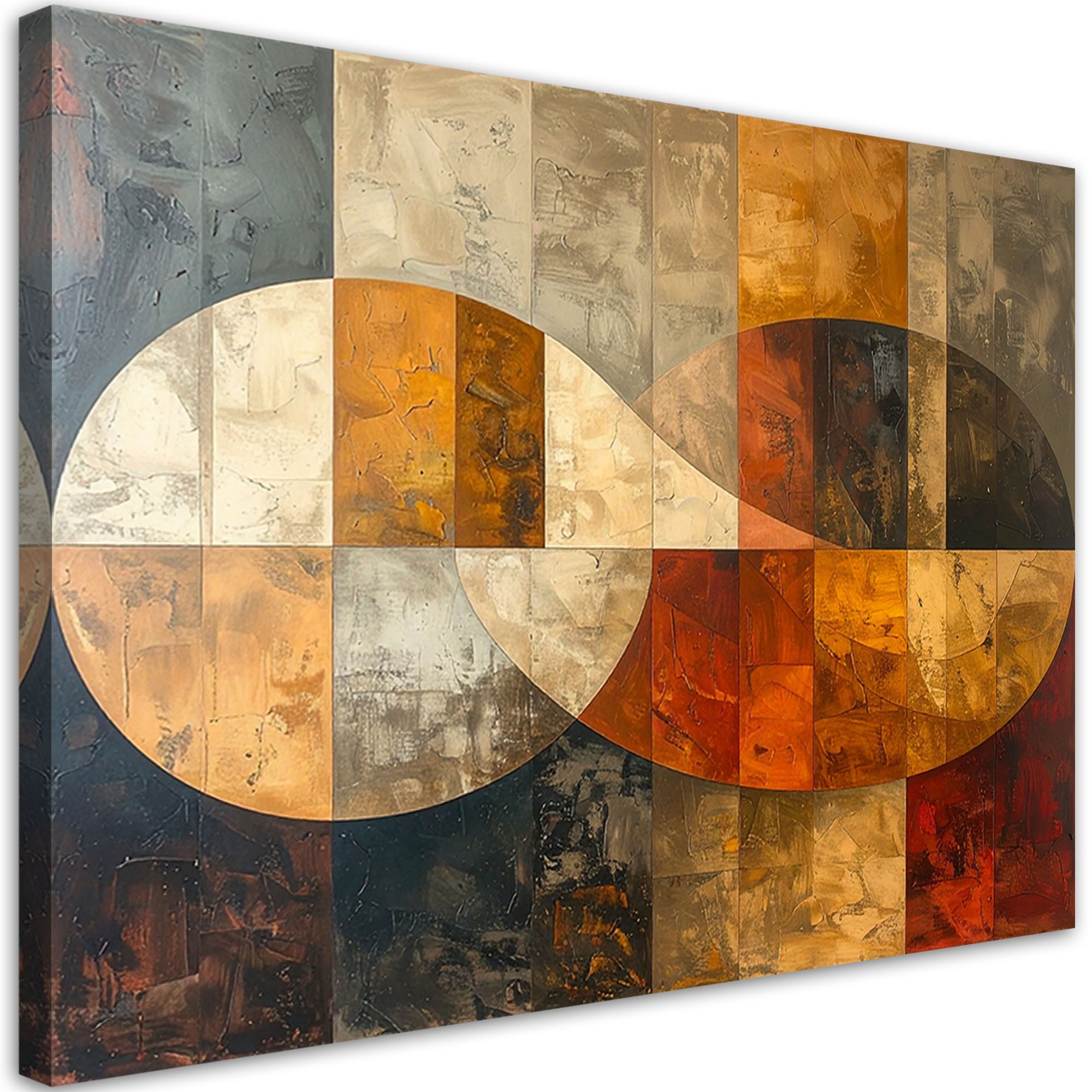 Obraz na płótnie do salonu, Abstrakcja geometria w beżowo-złotych i rudo-brązowych odcieniach 45x30