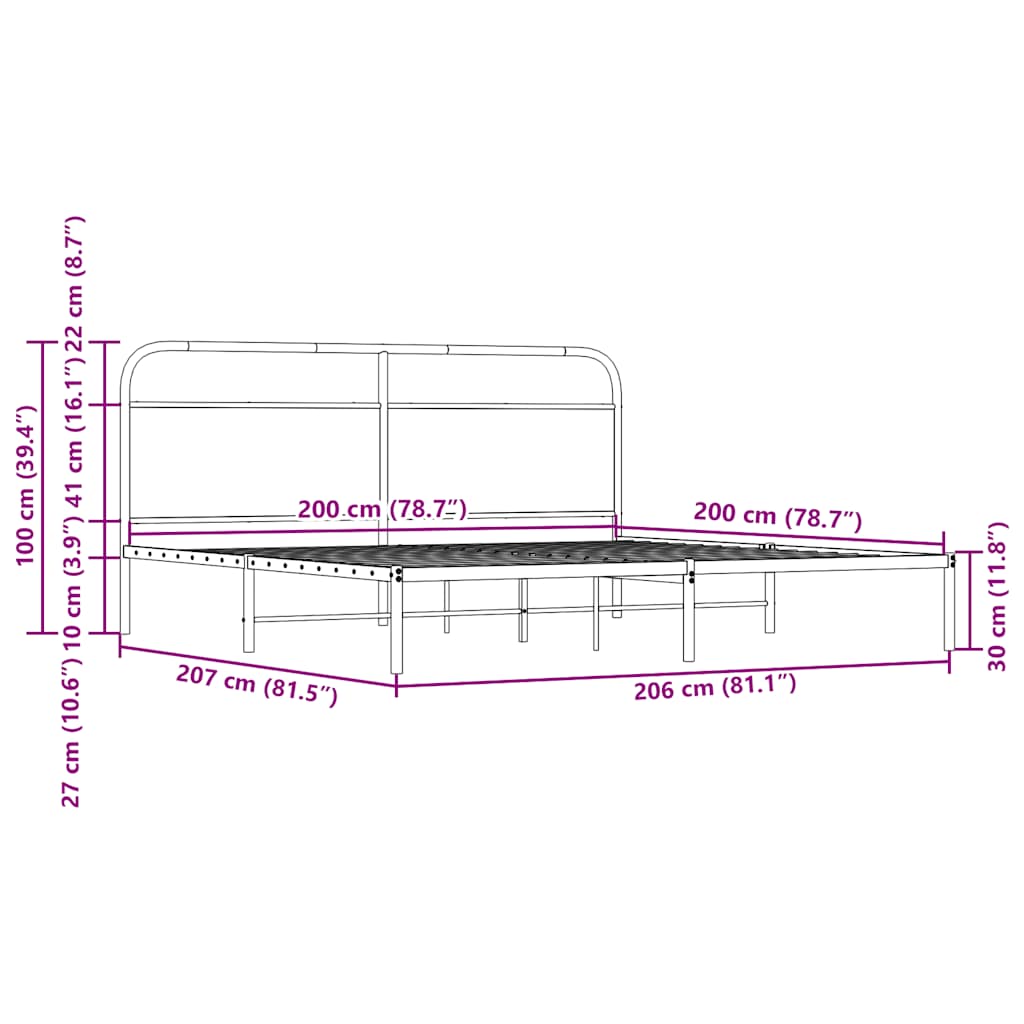 Giroletto senza Materaso in Metallo Rovere Sonoma 200x200 cm vidaXL - 3