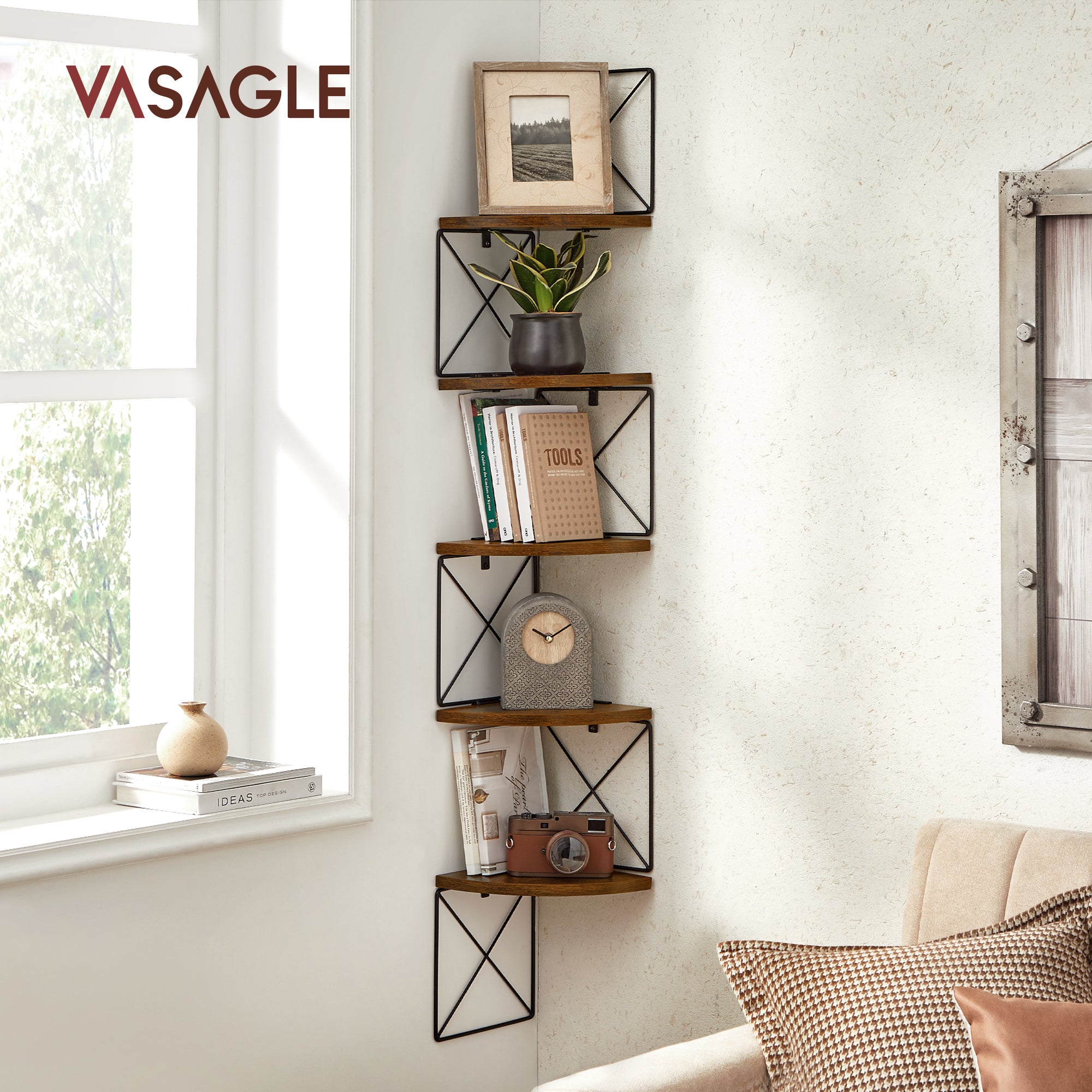 Étagère Murale À 5 Niveaux, 20 X 20 X 127,5 Cm, Marron Rustique Et Noir ...