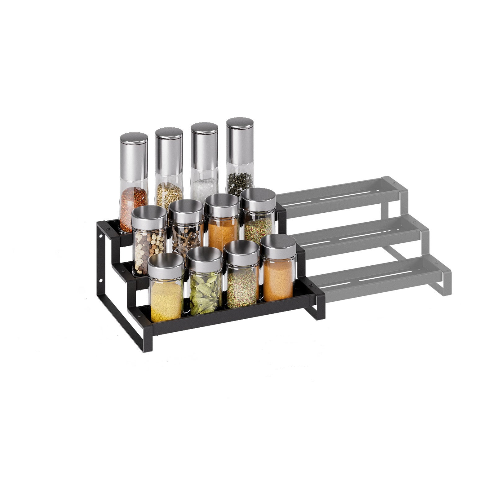 Estante de especias extensible, estante de almacenamiento de 3 niveles, caja de almacenamiento , adecuado para gabinetes, encimeras, despensas