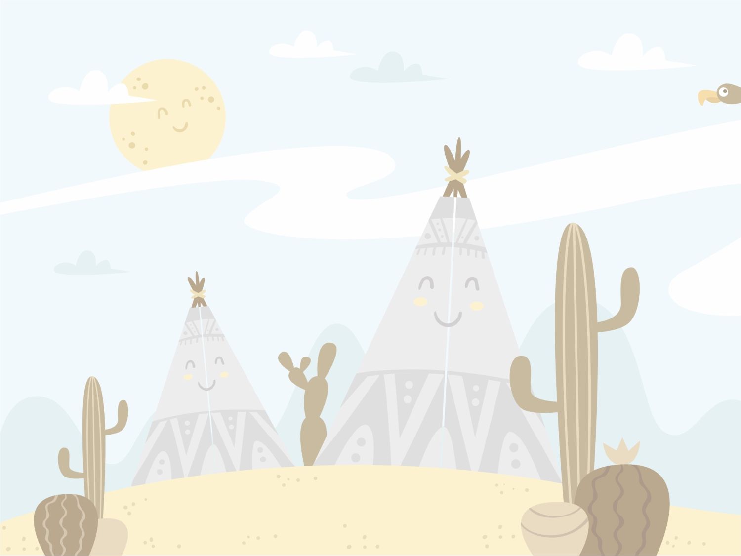 Fotomural desierto con cactus azul claro y beige - 375 x 270 cm - sanders & sanders