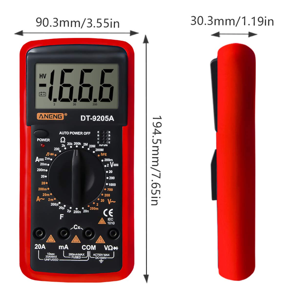 Multimètre Universel DT-9205A - Mesures Automatiques Tension, Courant, Résistance, Hz - Voltmètre Digital Haute Précision - 2