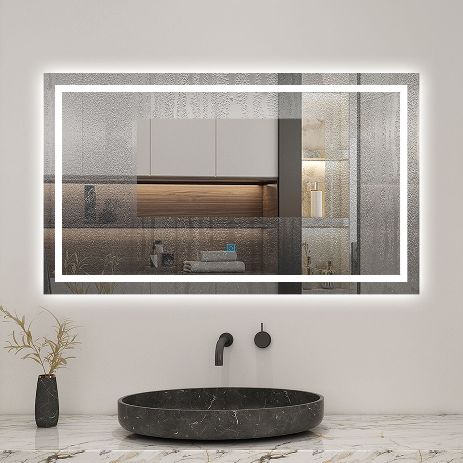 AICA Miroir lumineux 100x60cm,3 couleurs + dimmable + anti-buée + mémoire, miroir salle de bain - 5