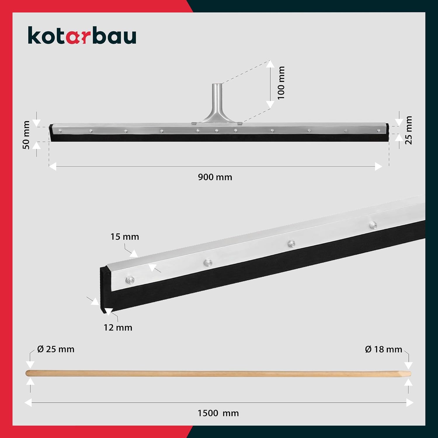 Raclette Sol en Mousse de Caoutchouc en Acier Inoxydable 90 cm - KOTARBAU - 3