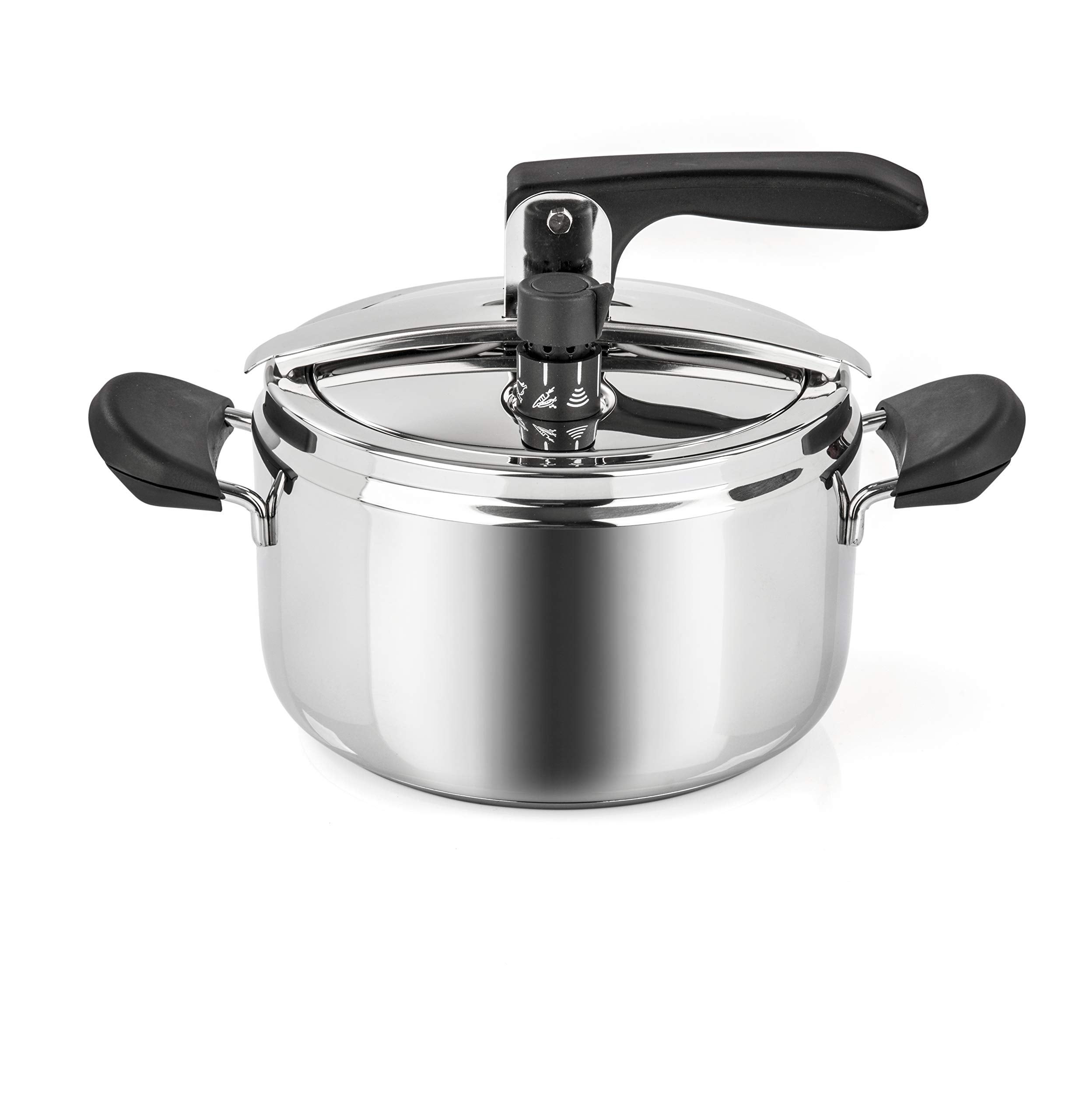 Barazzoni Pentola A Pressione Modello Cuociveloce/Voilà, 22Cm, Capacità 5Lt. Made In Italy, Acciaio Inossidabile, Argento, 22 Cm & Cestello A Vapore Manico Telescopico, Acciaio Inossidabile, 23 Cm