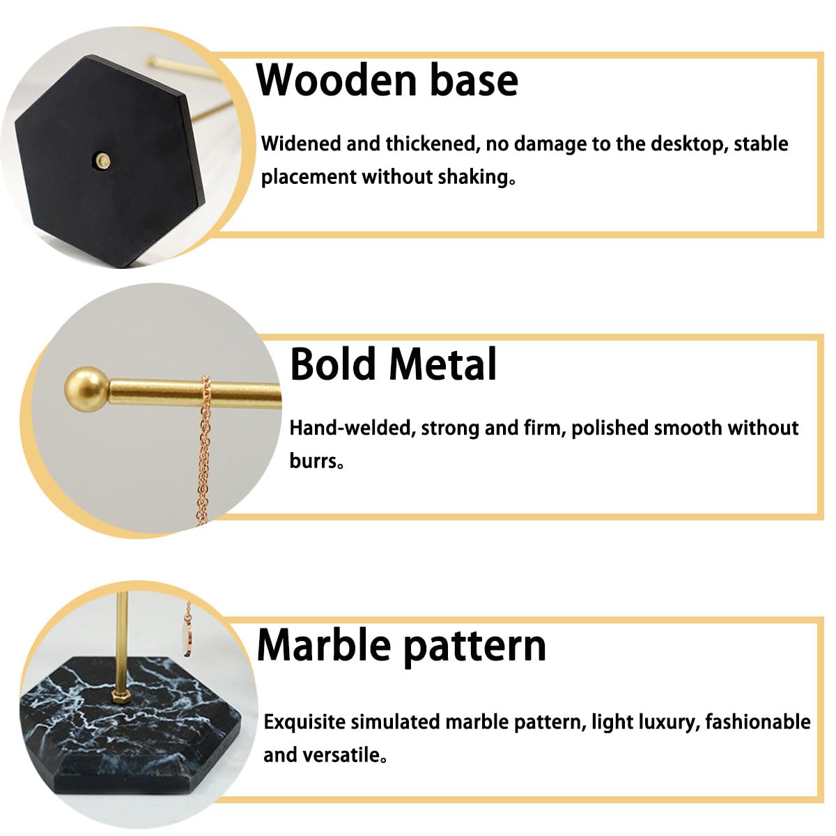 Présentoir à Bijoux,Porte bijoux,Collier Bracelet Porte Boucle d'Oreille,Presentoir avec Base en Bois,pour Range Bracelet Boucles Collier Montres - 3
