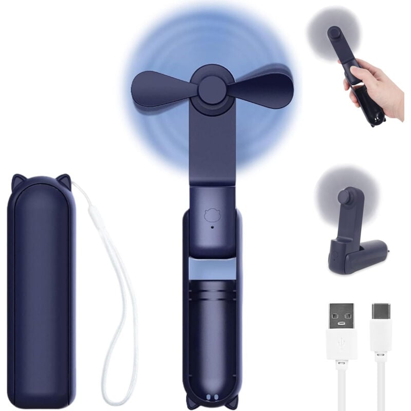 Miniaturowy, przenośny wentylator ręczny, zasilany akumulatorem, składany i cichy, może być używany jako mobilne źródło zasilania