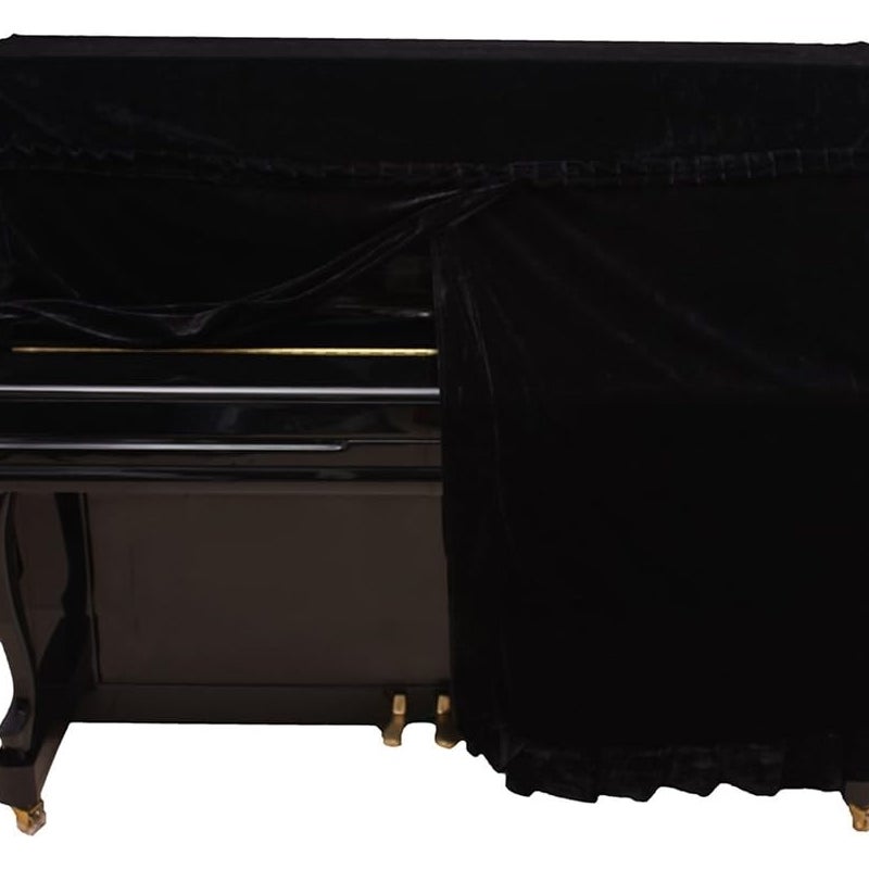 Pokrowiec na pianino, złoty aksamitny pokrowiec na pianino, akcesorium do pianina, czarny, 152 x 60 x 110 cm