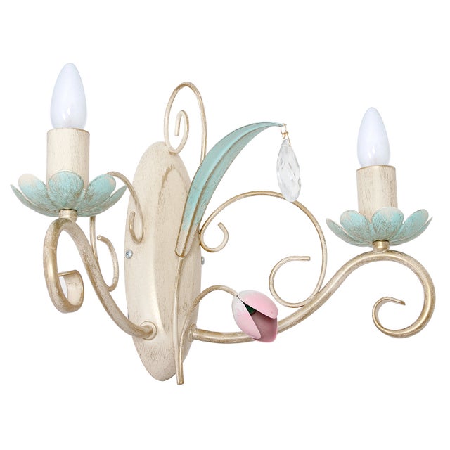 Kinkiet ścienny Luce kremowo-zielony-różowy 2xE14x15W szkło kryształowe wym: 28 x 37 x 21 cm metal IP20 Luminex