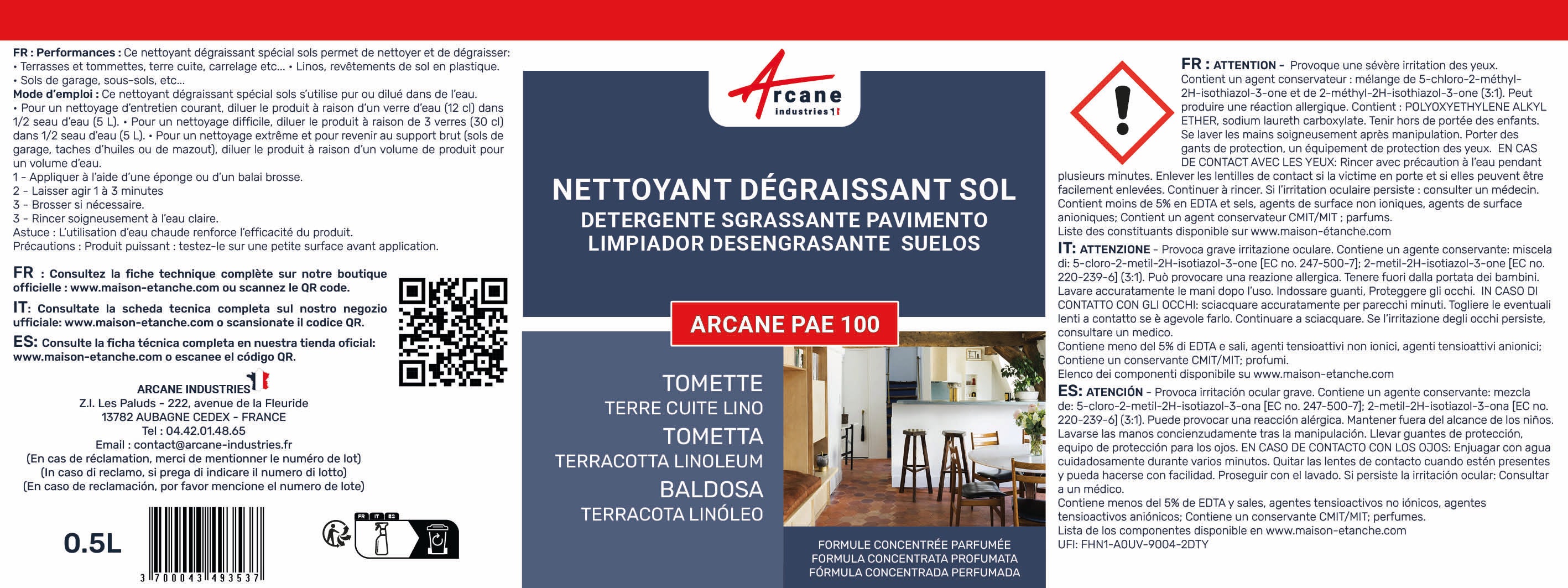NETTOYANT DÉGRAISSANT SOL : Carrelage, Tomette, Lino et PVC - 20 L - ARCANE INDUSTRIES - 2