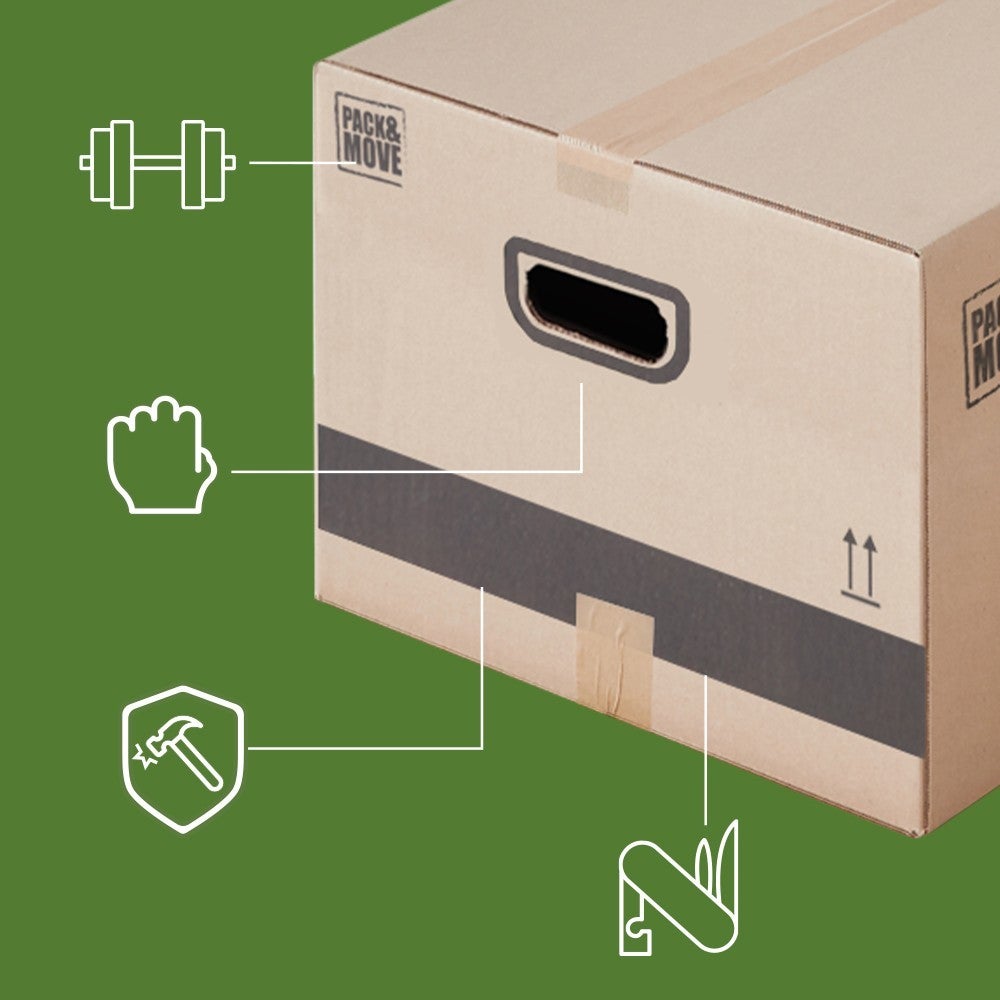 Pack and Move - Lot 20 cartons déménagement M - 60 x 40 x 30 cm - Poignées renforcées - 1 adhésif offert - 4