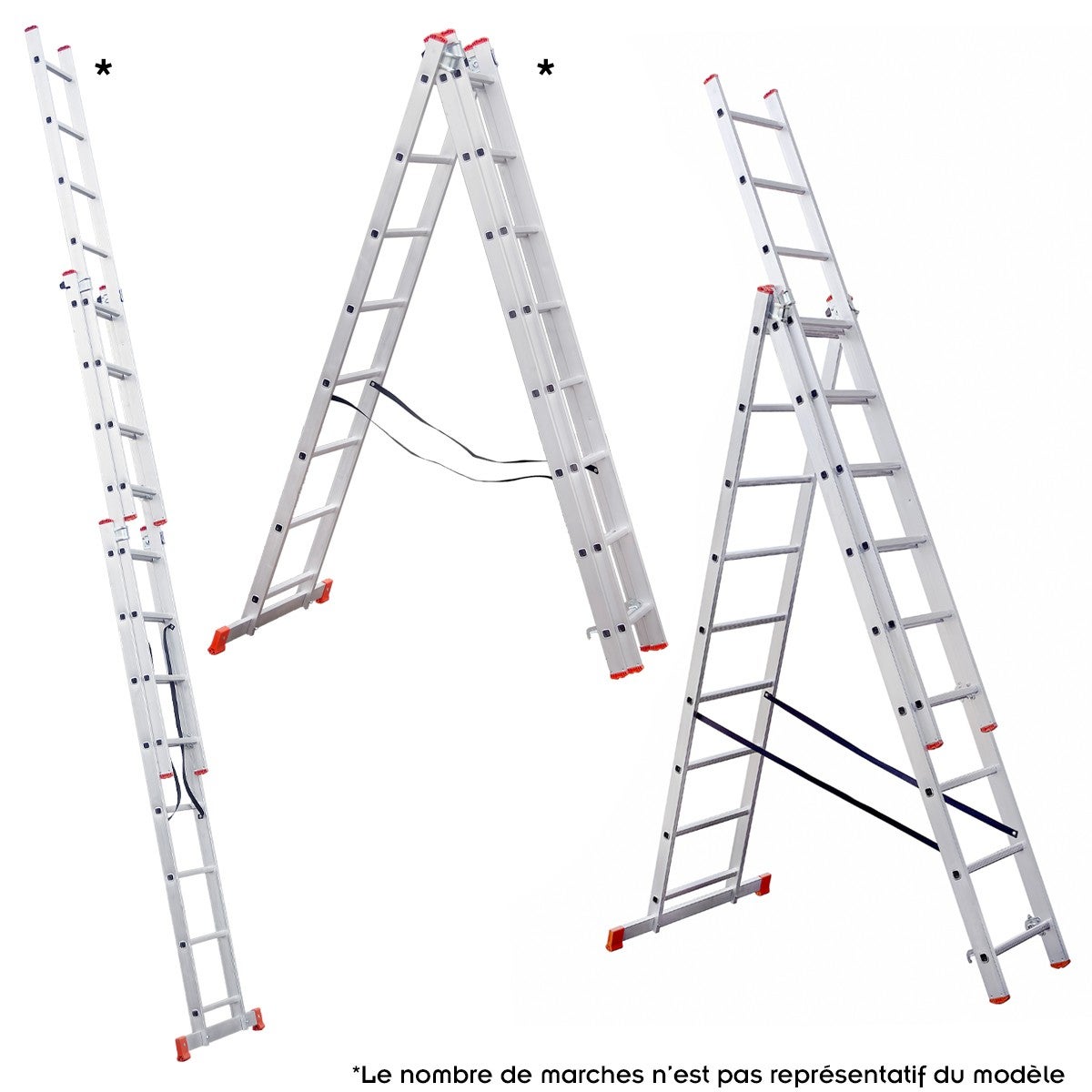 XTRA Echelle transformable en aluminium 3 plans 9 marches - 3