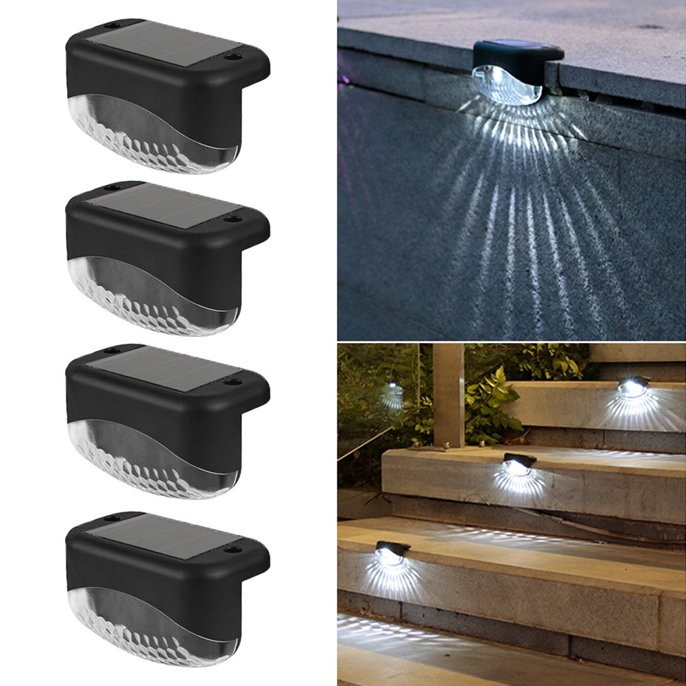 Zestaw 4 lamp solarnych, lampki schodowe, zewnętrzne kinkiety ścienne, zewnętrzne lampy solarne, lampy LED, światło białe