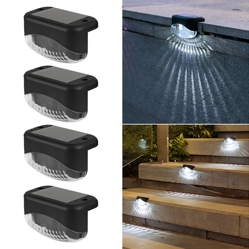 Zestaw 4 lamp solarnych, lampki schodowe, zewnętrzne kinkiety ścienne, zewnętrzne lampy solarne, lampy LED, światło białe