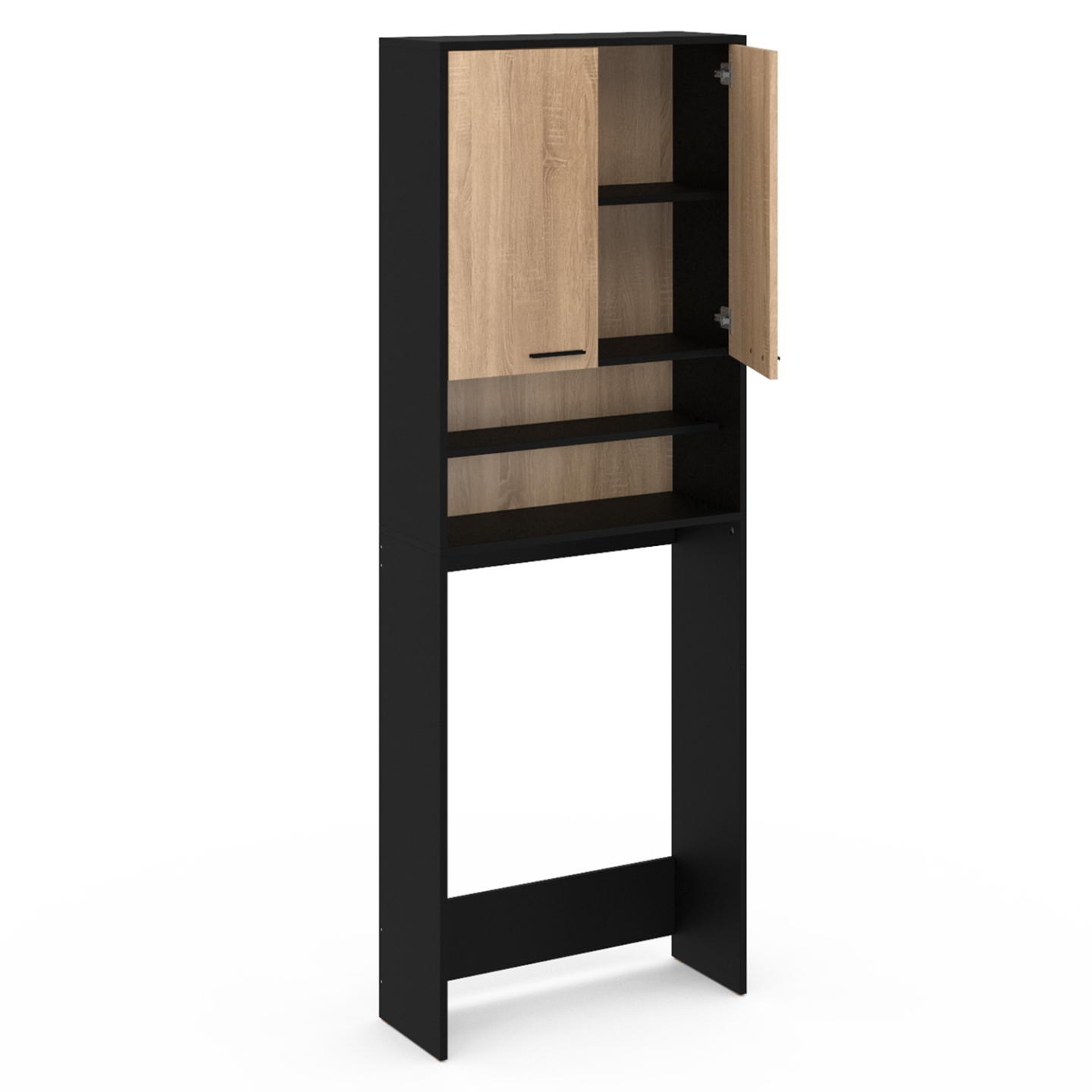 Meuble étagères de rangement dessus machine à laver et WC WALLIS noir et bois façon hêtre - 4