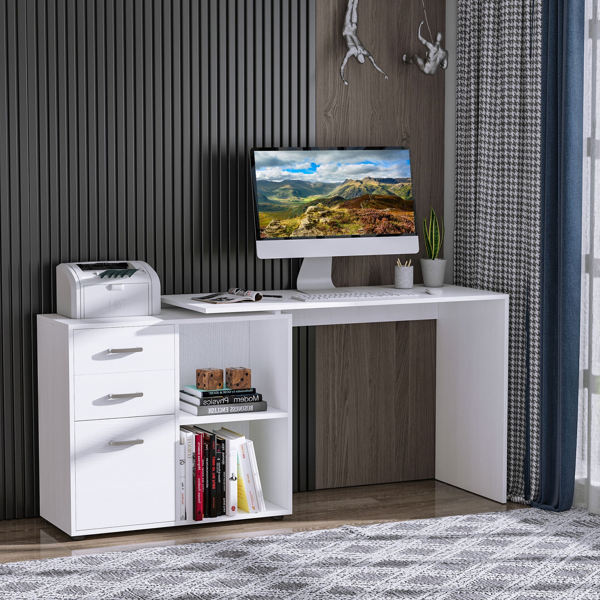 HOMCOM Scrivania Angolare Per Computer Da Ufficio Con Cassettiera 117×83.5×76cm Bianco - 2