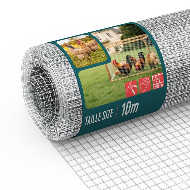 Grillage soudé galvanisé rouleau 0.5x10m - Maille 25mm Fil 1mm - Treillis et clôture métallique - VOUNOT®