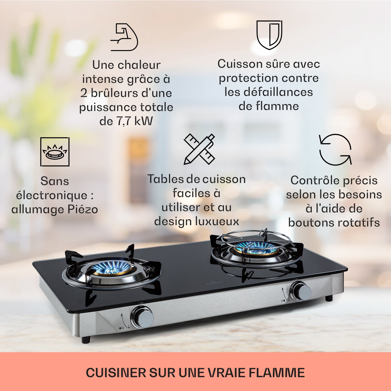 Gaziniere Electrique Cuisinière à Gaz 8.5 KW - Brûleur En Fonte ...