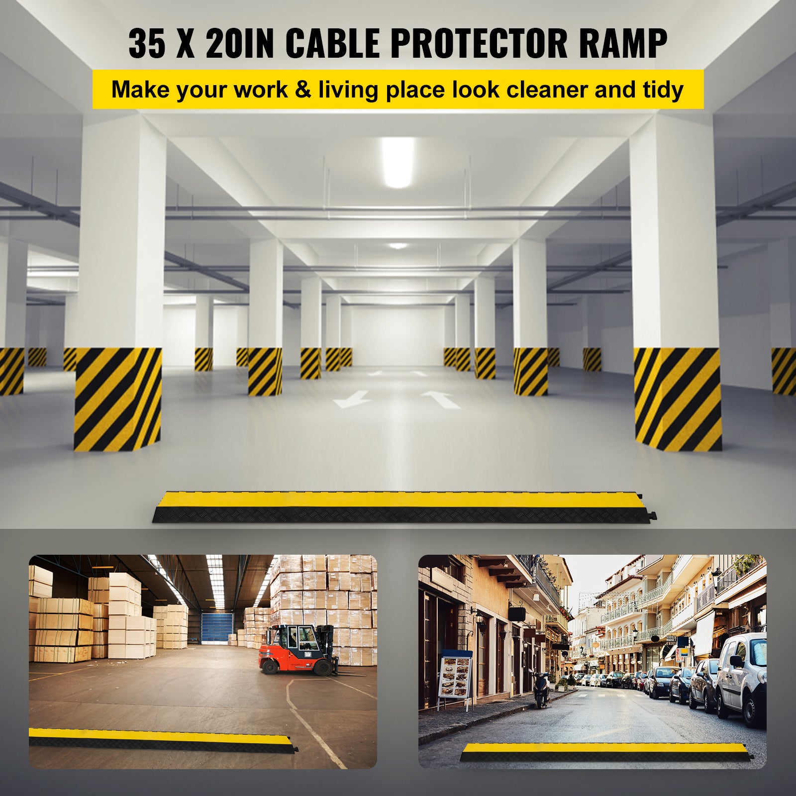 Rampe Protection Câble VEVOR Exterieur 35 x 4 mm Rampe Cache-Câble 5 Canaux Passe Câble Sol Protecteur de Câble Sol Goulotte Passe Câble Couvre Câble - 2