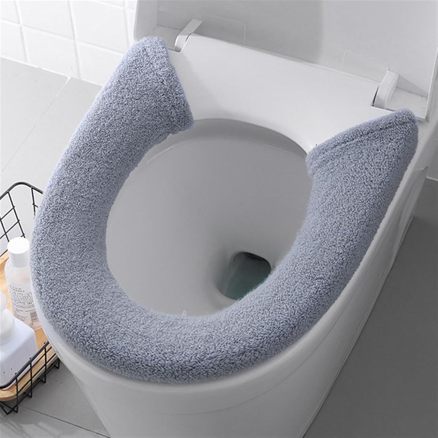 Ciemnoszary pokrowiec na deskę sedesową, 75 x 16,5 cm, jednoczęściowy. Miękki i gruby, zapinany na guziki, nadający się do prania, wielokrotnego użytk