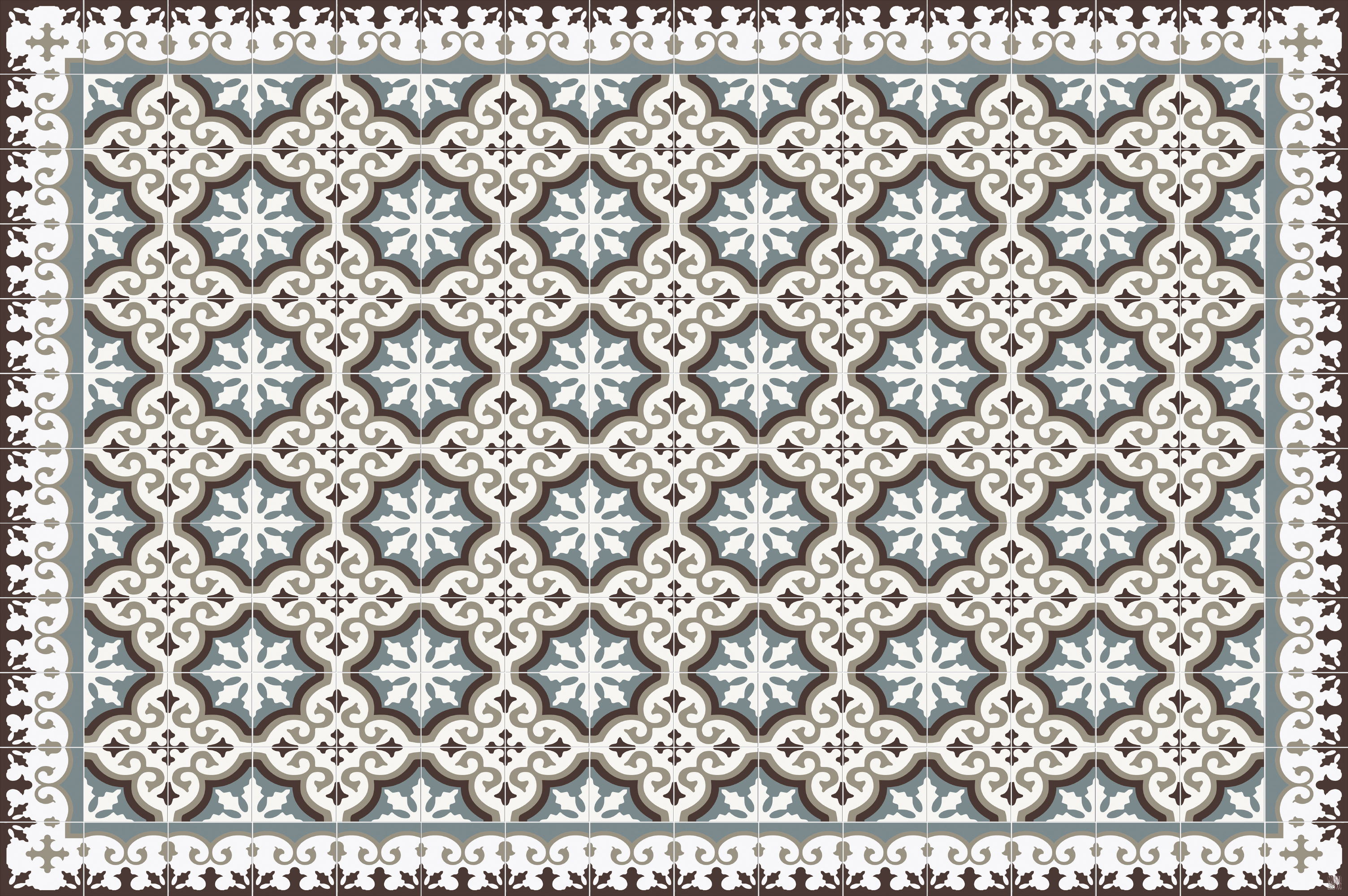 Alfombra de vinilo flocons aigue-marine 133x200 cm - pvc antideslizante, vinilica para cocina o salón, lavable, estilo hidraúlico, azul