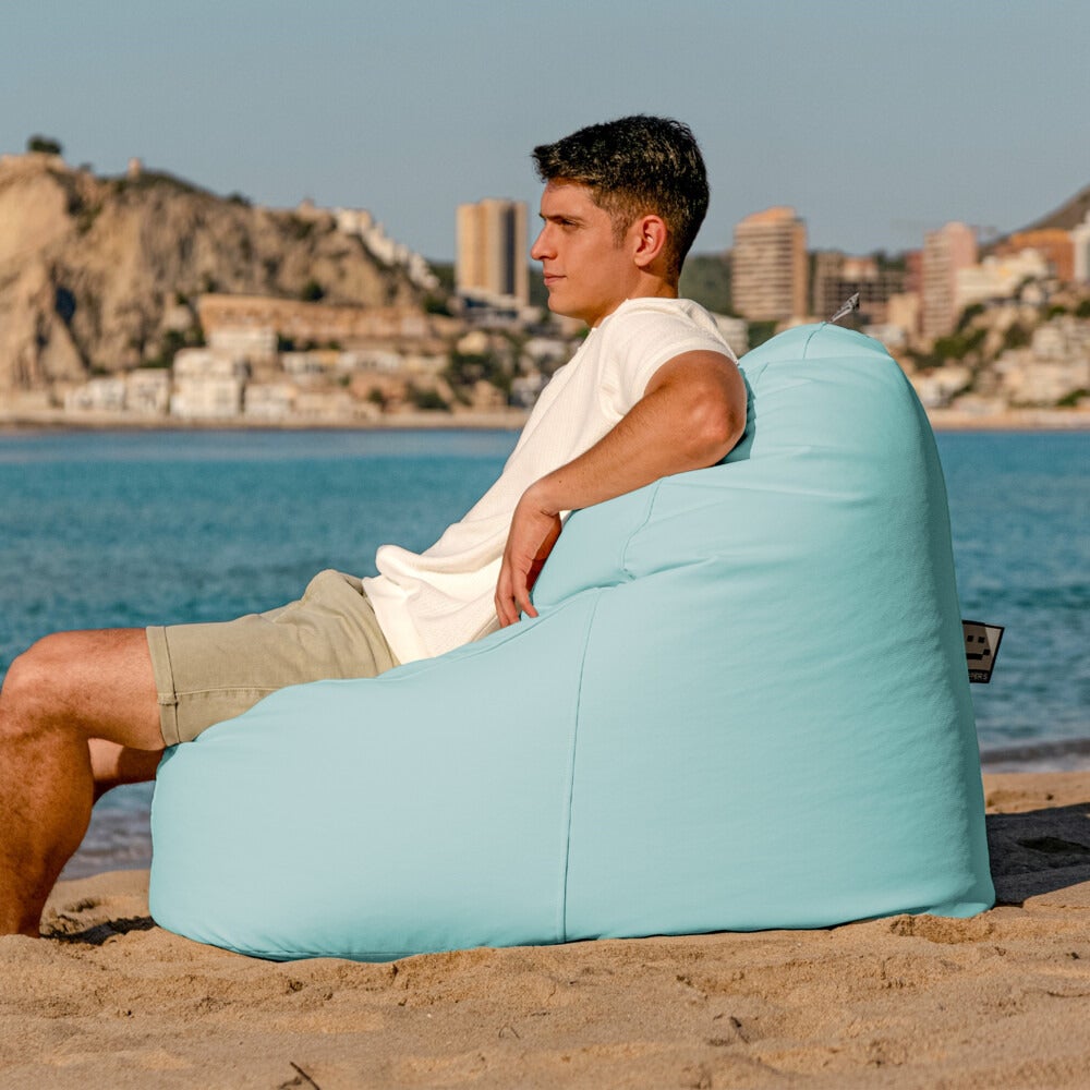 Pouf Lounge Similicuir Extérieur ou Intérieur Bleu Ciel Unique - 3