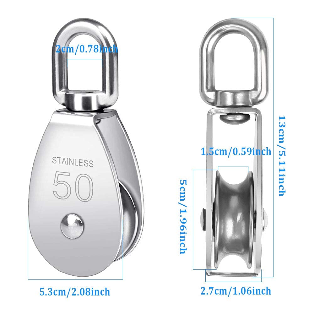 Poulie Simple M50, Poulie En Acier Inoxydable 304 Poulie Pour Corde Poulie Pivotante à Une Roue Bloc De Poulie En Acier Inoxydableavec Capacité De Cha - 5