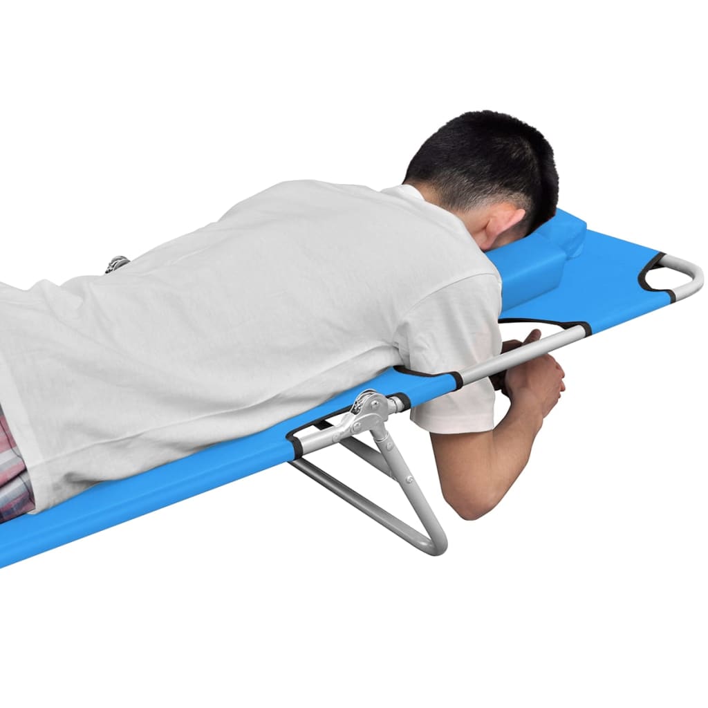 Chaise longue pliable avec coussin de tête Acier Bleu turquoise - 2