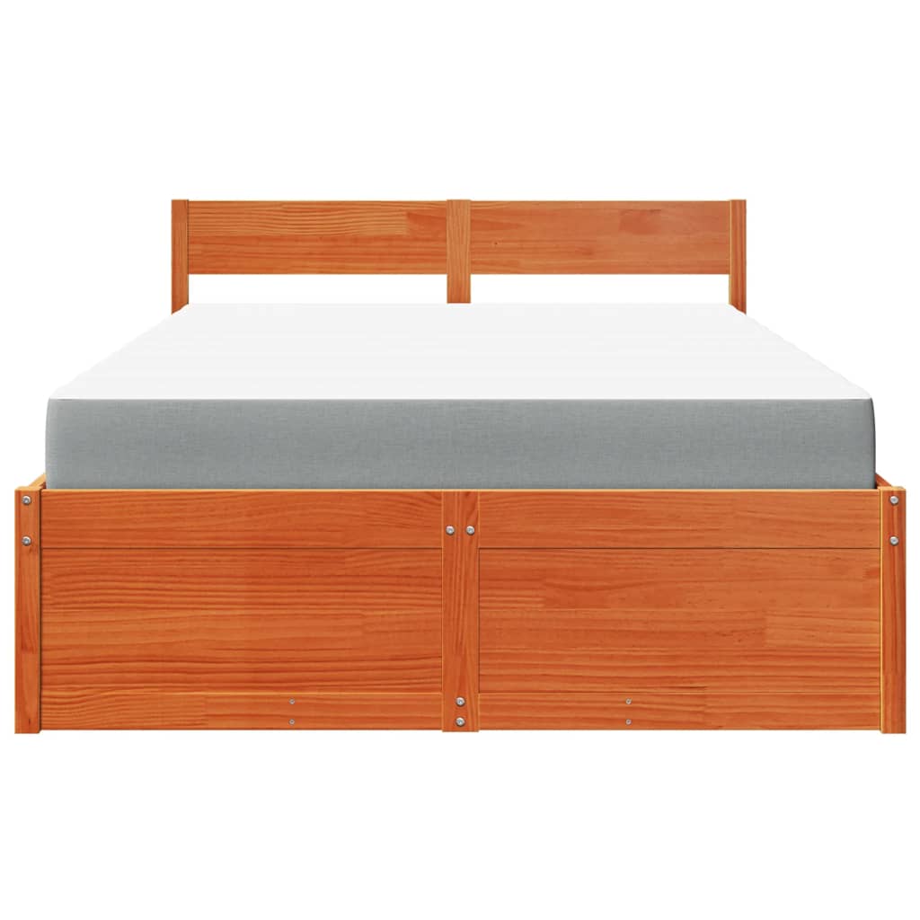 Lit avec tiroirs et matelas, bois massif de pin, cire marron, pour la chambre, 120 × 190 cm - 4