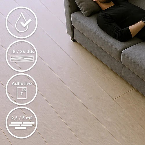 Arquiservi®【Piso Vinílico Autoadesivo em PVC Carvalho Natural 5 m²】Sala de Estar e Quarto | Fácil Instalação | 2 mm - 10