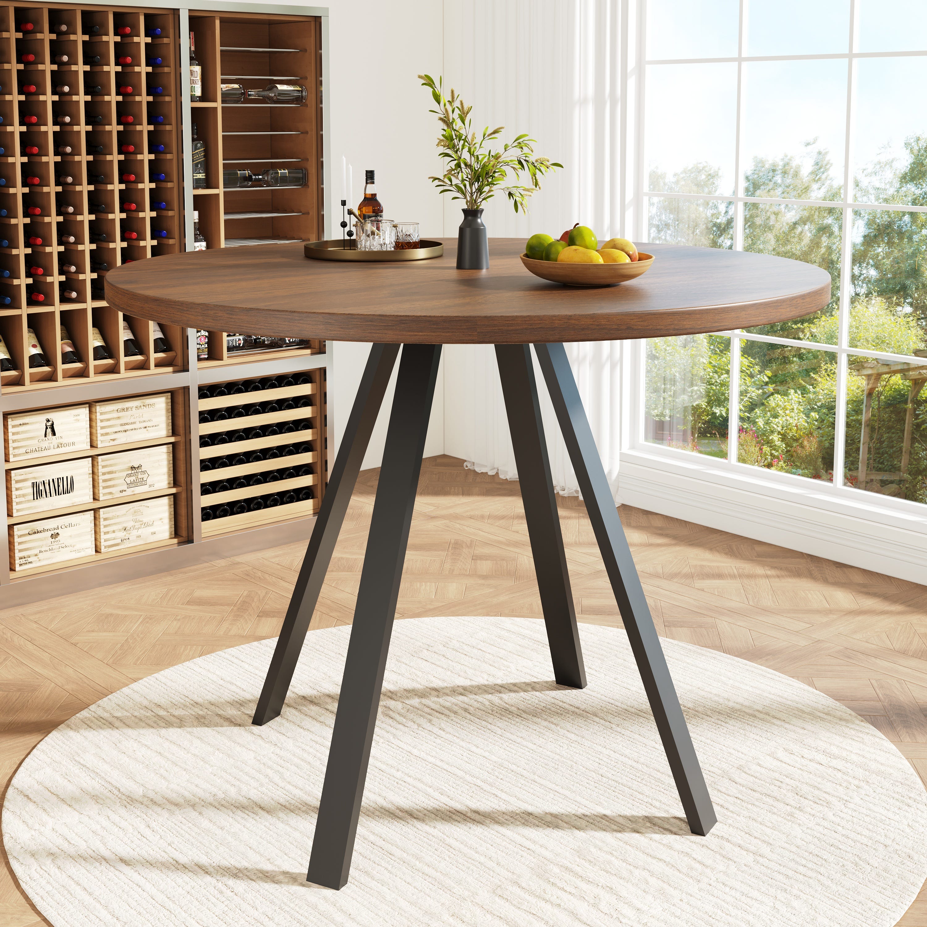 Table à manger ronde 4 à 6 couverts - 80 x 80 x 75 cm - MDF et pieds en ...