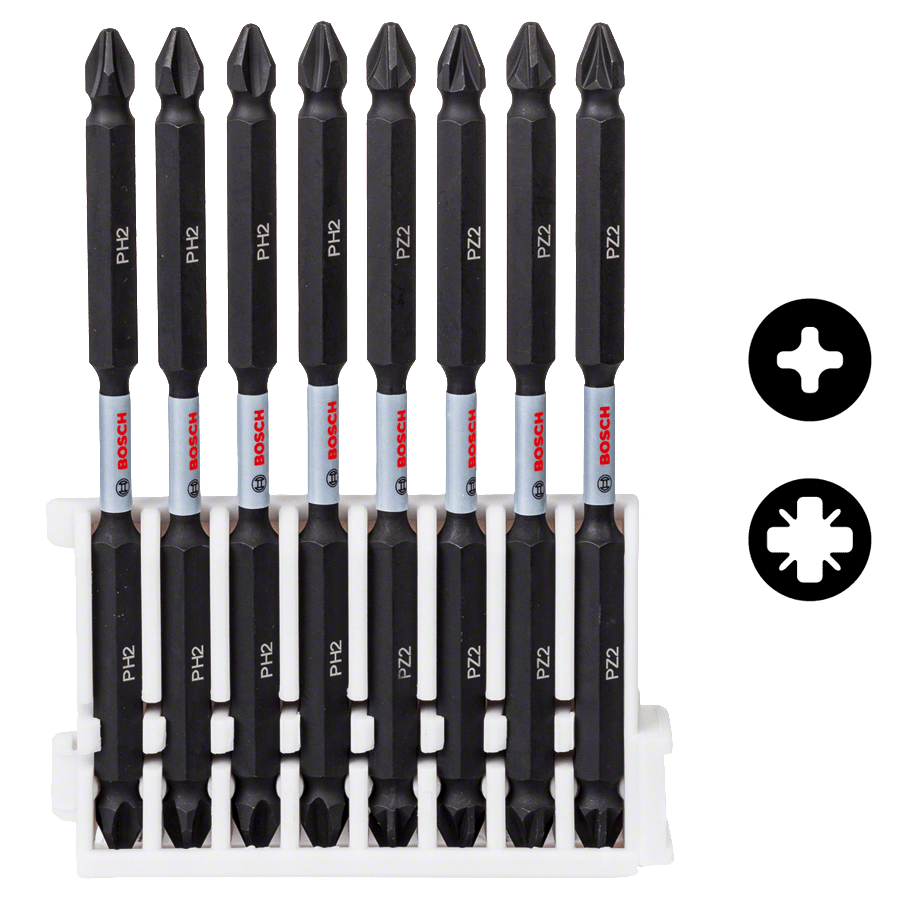 Kit 8 Embouts de Vissage Qualité Impact Double Tête PH2-PZ2 65mm ...