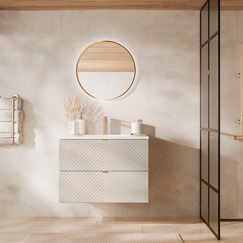 Szafka łazienkowa pod umywalkę wisząca w jodełkę – beż – 80 cm – DORIONI