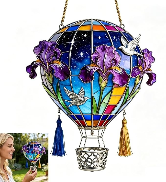 Łapacz snów w kształcie balonu – lampion akrylowy 2D, solarny, odporny na warunki. 20 cm do ogrodu, patio, werandy, podwórka.