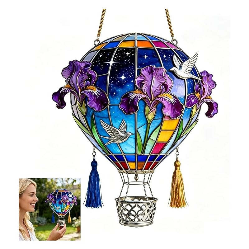 Łapacz snów w kształcie balonu – lampion akrylowy 2D, solarny, odporny na warunki. 20 cm do ogrodu, patio, werandy, podwórka.