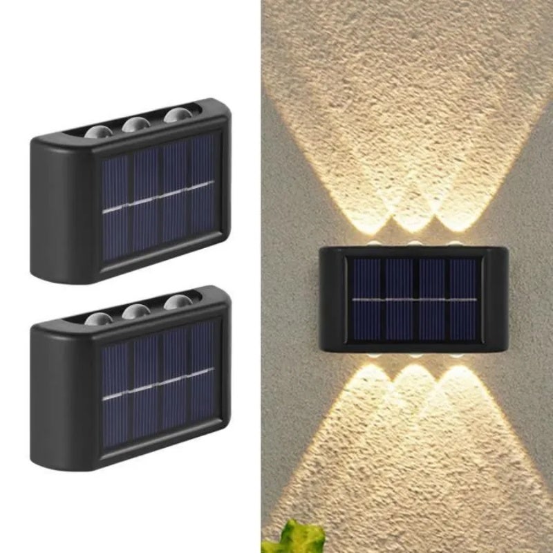 Set de 2 aplice solare de perete cu 6 LED-uri, lumină caldă, ABS+PC, lentilă convexă, lumină de grădină fără fir pentru exterior