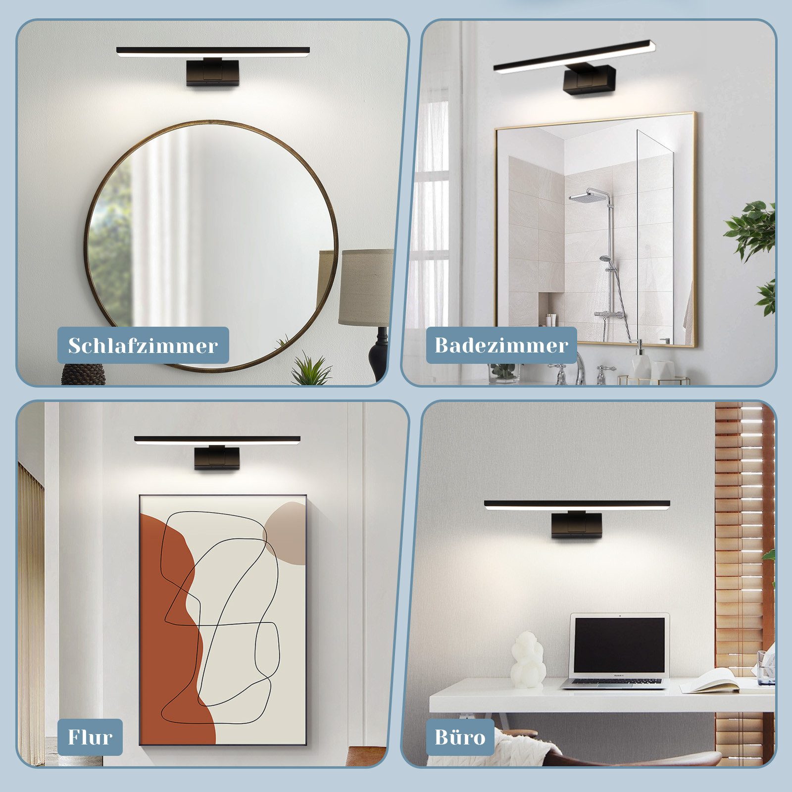 NETTLIFE Aplique de baño LED, lámpara de Espejo LED, lámpara de Armario IP44, luz Blanca neutra Moderna 4000k MAX.8W, 40×5,1×12,8 cm, Negro - 9
