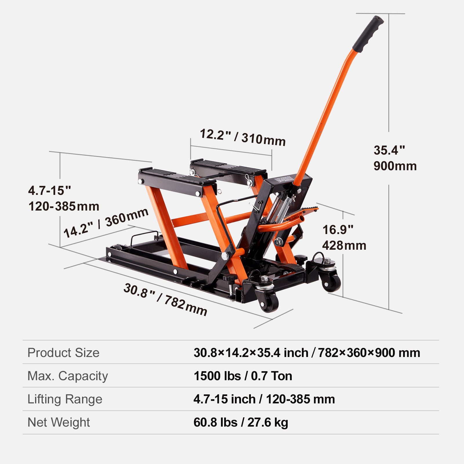 Macaco hidráulico motocicleta Mesa elevatória tesoura ATV portátil SucceBuy 0,7 ton com 4 rodas Suporte elevação pedal para motocicleta ATV UTV - 9