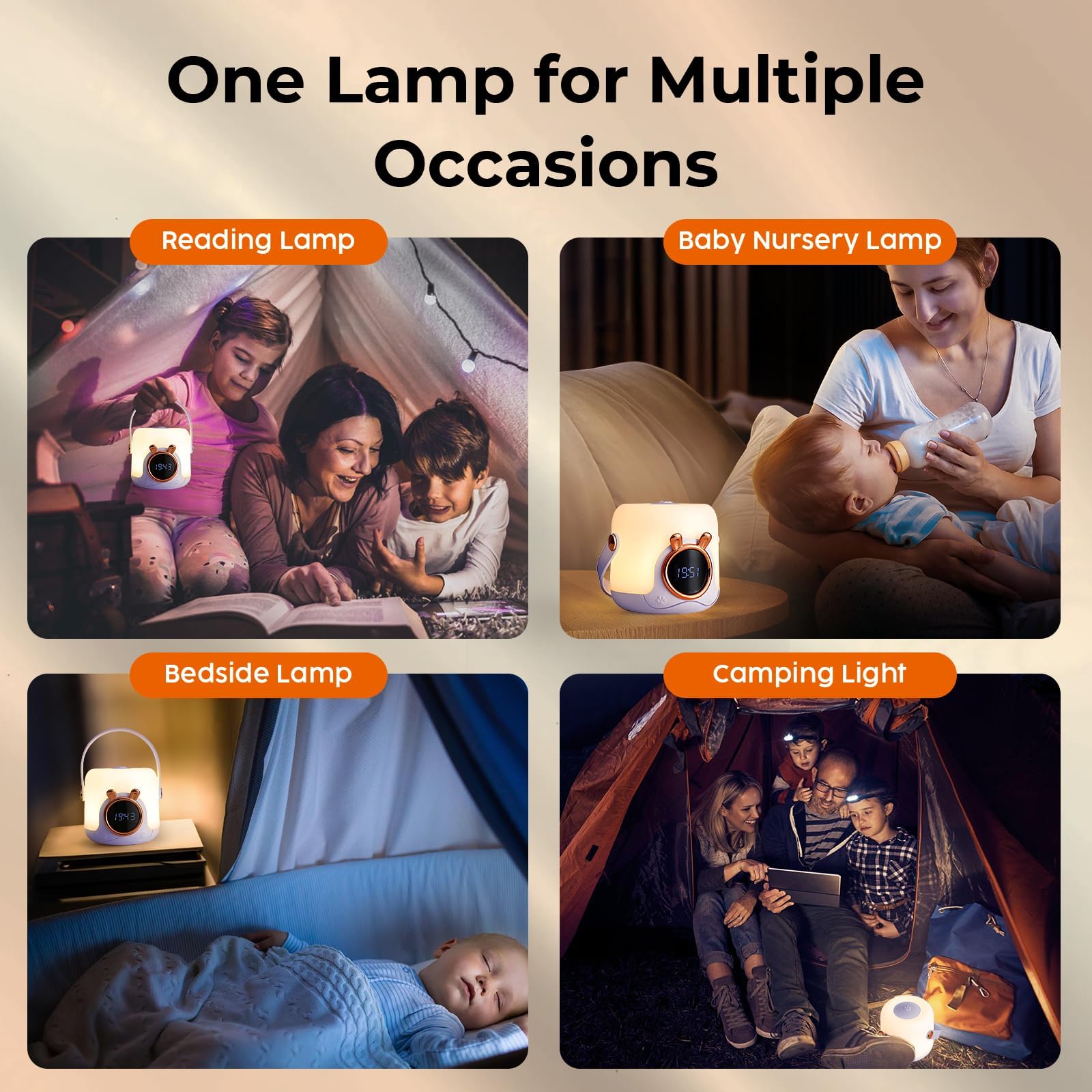 Luce notturna per bambini con orologio, luci notturne dimmerabili, lampada da tavolo portatile, 3 temperature di colore, 10,6*15,4 cm - 7