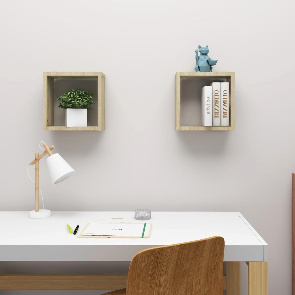 Lot De 2 Étagères Murales - Étagères Flottantes Cube Chêne Sonoma 30x15x30 Cm - 3