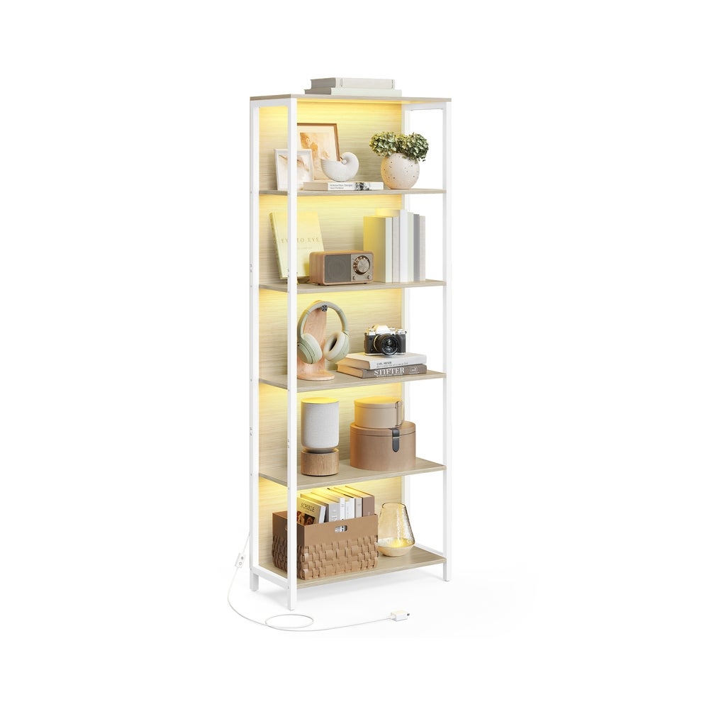 Vasagle Beige Natural Estantería Con Luz Led Librería Con Luces Ajustables Marco De Acero, 60A Cm - Imagen 3