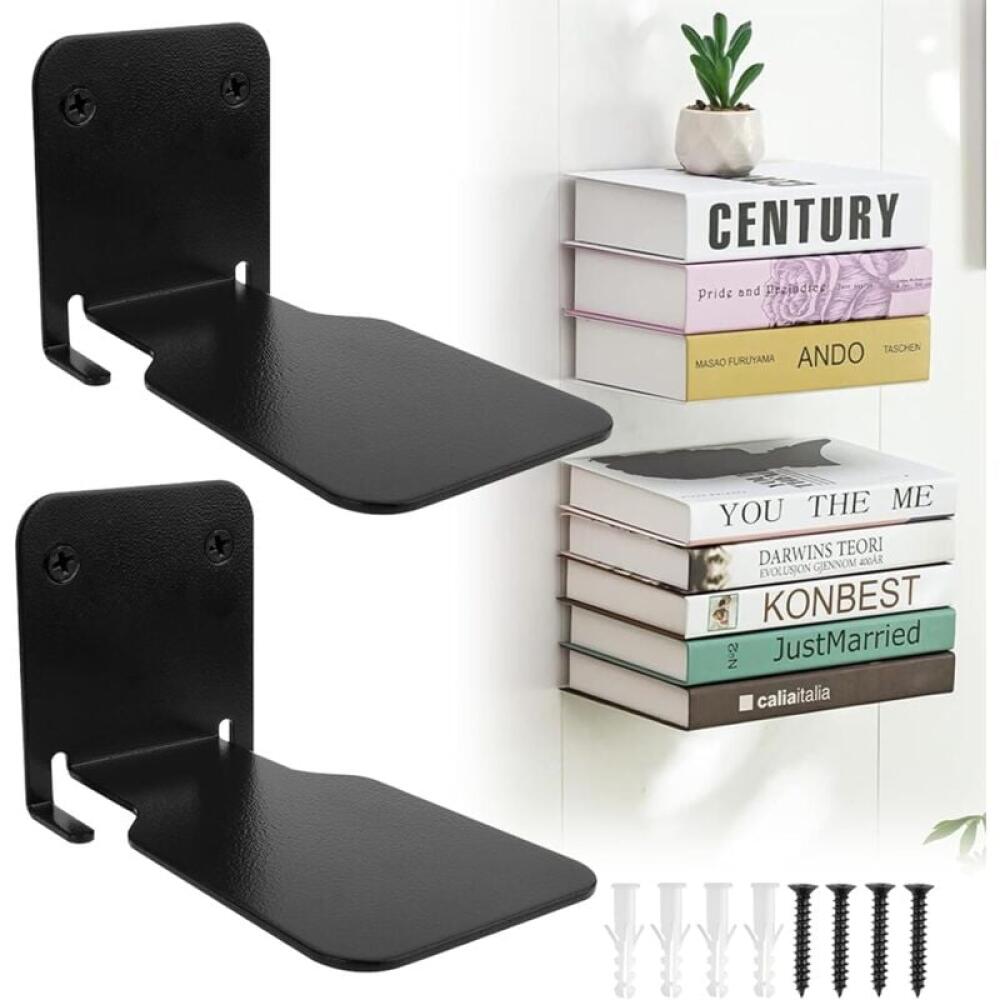 Zestaw 2 niewidocznych półek, biblioteczka wisząca, półka ścienna pływająca do pokoju, metalowe półki pływające do kuchni (czarne)