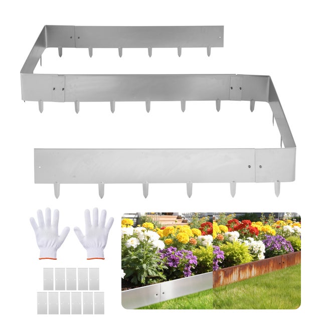 Bordure de Jardin en Acier Corten SucceBuy 10 m, 10 Panneaux 100 x 23 cm, Flexible à Dents Pointues, Plaques de Connexion pour Pelouse Massifs Allées