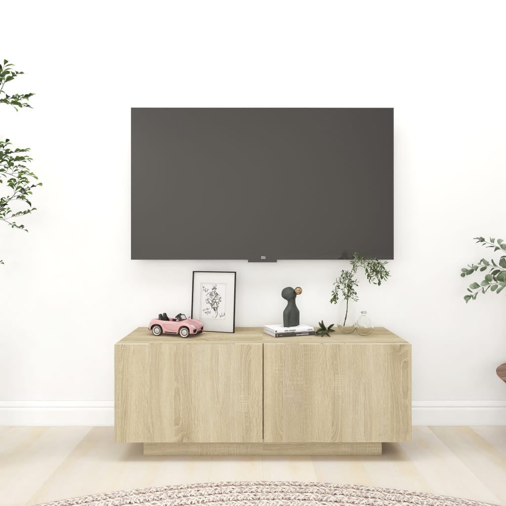 Mobile TV Con Luci LED 100x35x40 Cm - Grigio Sonoma, Legno Multistrato, Per Soggiorno E Camera