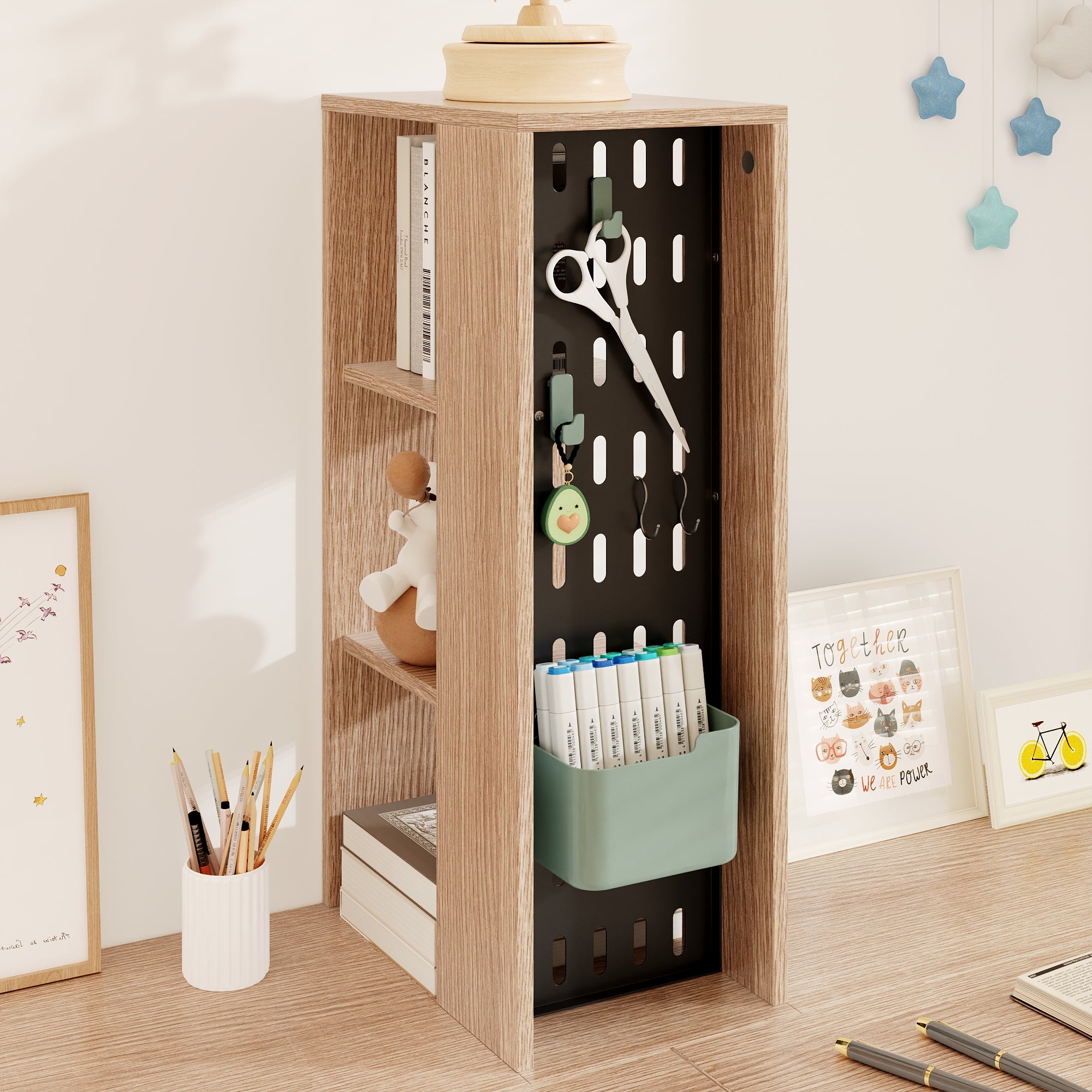 Bureau de Tables Pliables Double avec Etagères, 2 Chaises fournies, Bureau, 180x60x130, Chêne - 5