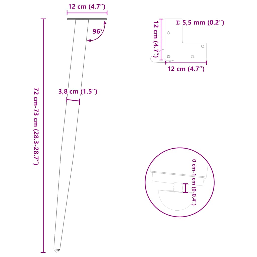 Pernas cônicas para mesa de centro 4 peças aço branco 72-73 cm - COMFORTXL - 9